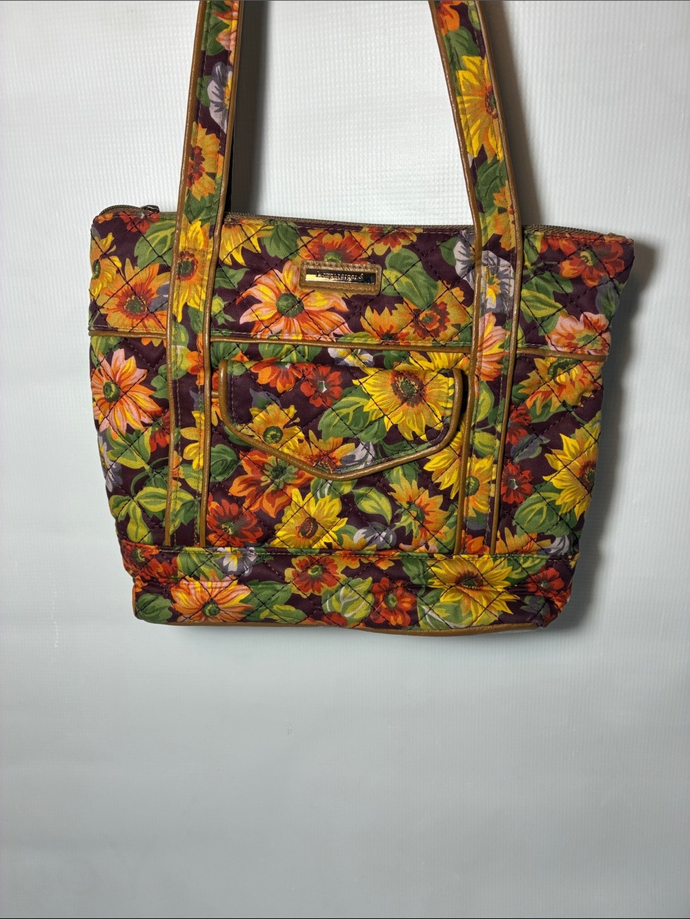 Longaberger Floral Quilted Tote in Yellow, Green & Brown
